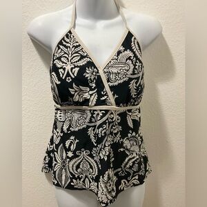 Women’s Y2K black & white floral tankini top size L